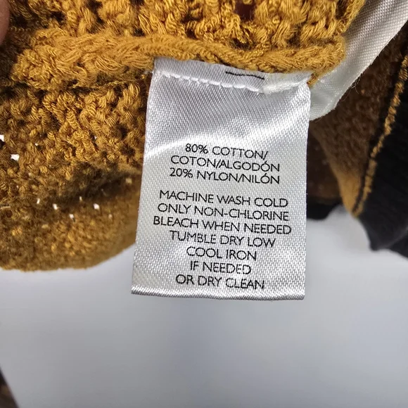 NWT Loft Women's Mustard Crochet Top with Black Trim Size L Ruffled Sleeve - Picture 9 of 11